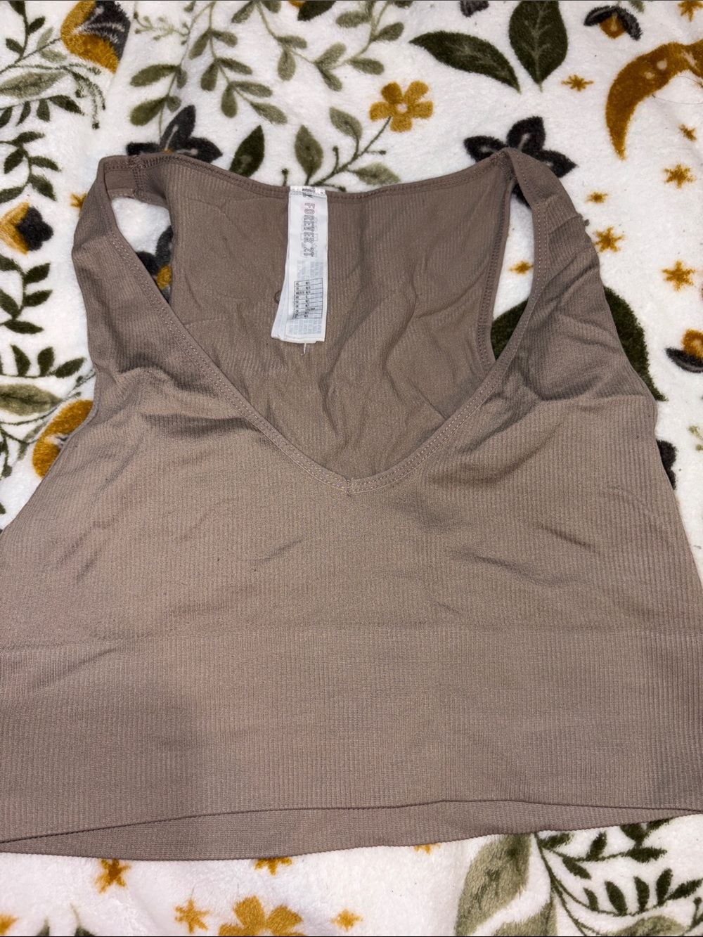 Forever 21 Taupe Ribbed V-Neck Cropped Camisole